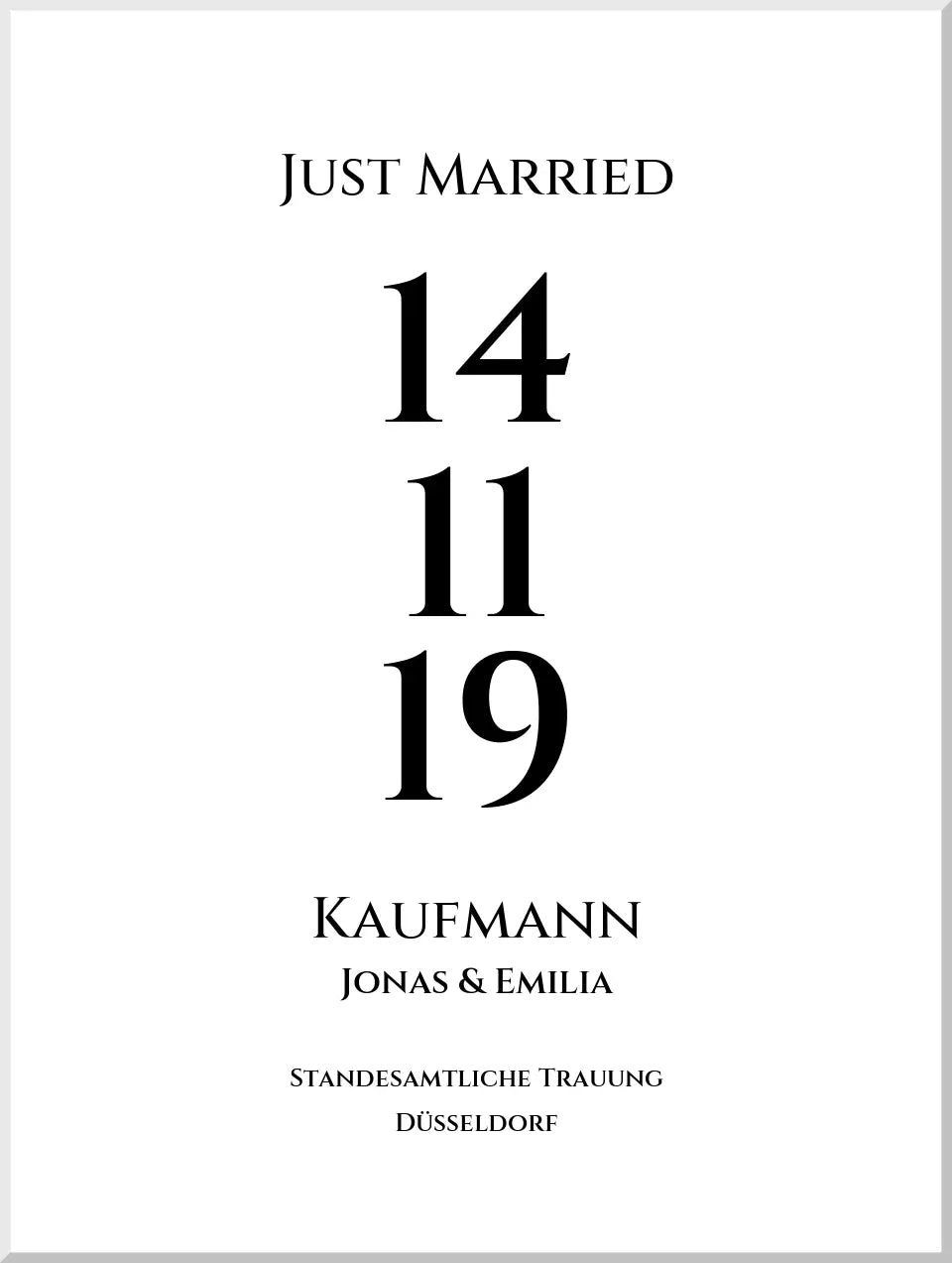 Personalisiertes Hochzeitsposter "Just Married" | "Hochzeit Datum" Hochzeitsgeschenk mit Namen und Datum