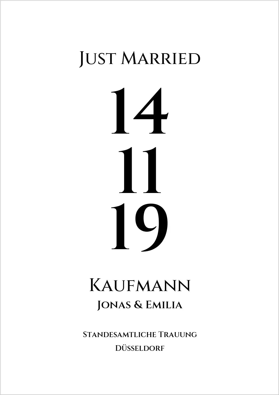 Personalisiertes Hochzeitsposter "Just Married" | "Hochzeit Datum" Hochzeitsgeschenk mit Namen und Datum
