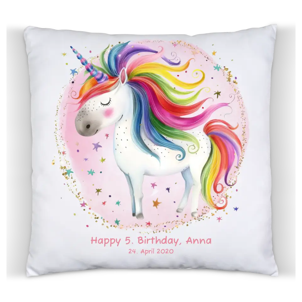 Geburtstagsgeschenk Einschulungsgeschenk Weihnachtsgeschenk Deko Kinderkissen mit Einhorn Motiv und Wunschtext | Kinderzimmer Deko Kissen