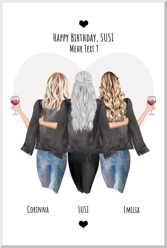 Poster „3 Beste Freundinnen“ Bild personalisiert Leinwanddruck Leinwandbild 30x20 cm
