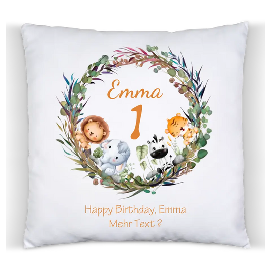 1.-10. Geburtstag Geschenk Mädchen Junge | Kissen Geschenk mit Name / Geburtstagszahl personalisiert Tiere