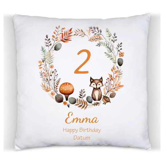 1.-10. Geburtstag Geschenk Mädchen Junge | Kinder Kissen Geschenk mit Name / Geburtstagszahl personalisiert Reh
