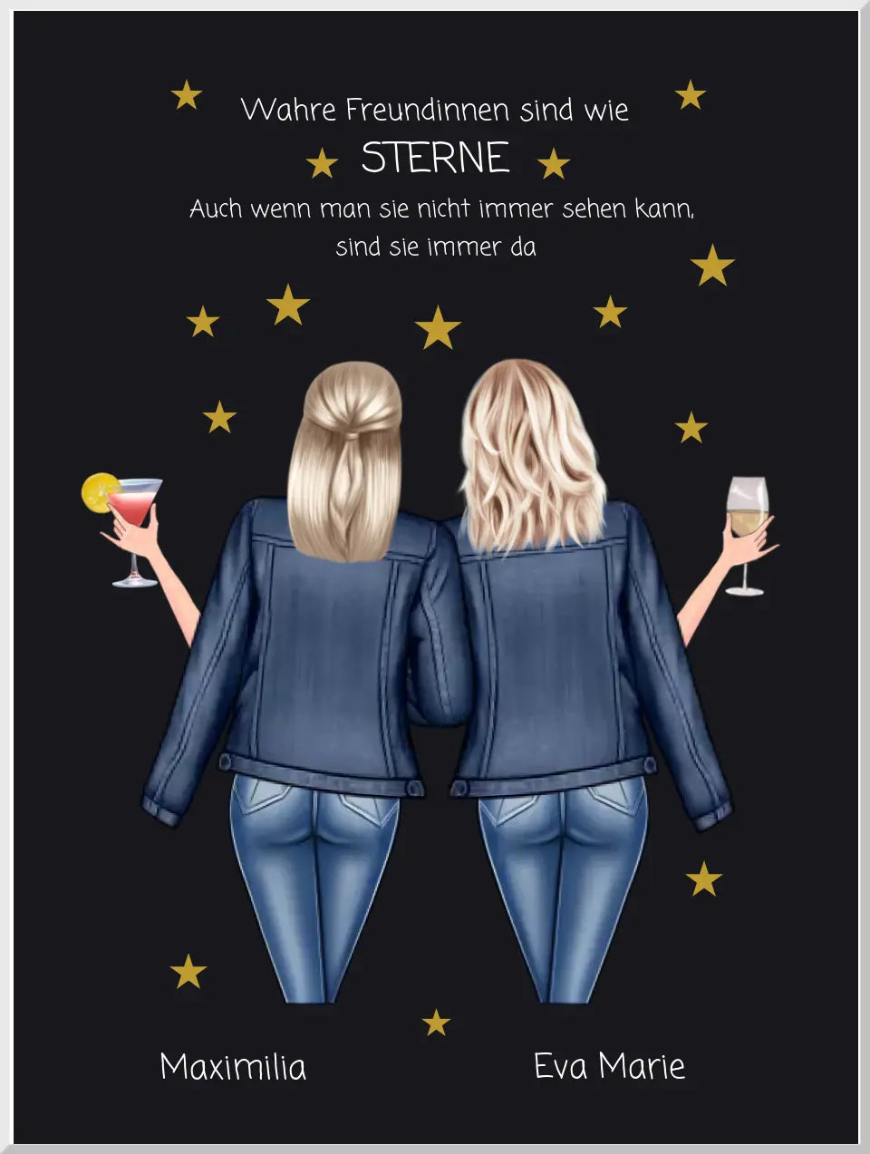 Geschenk für die beste Freundin – Wahre Freundinnen Poster personalisiert mit Namen & Spruch – BFF Bild