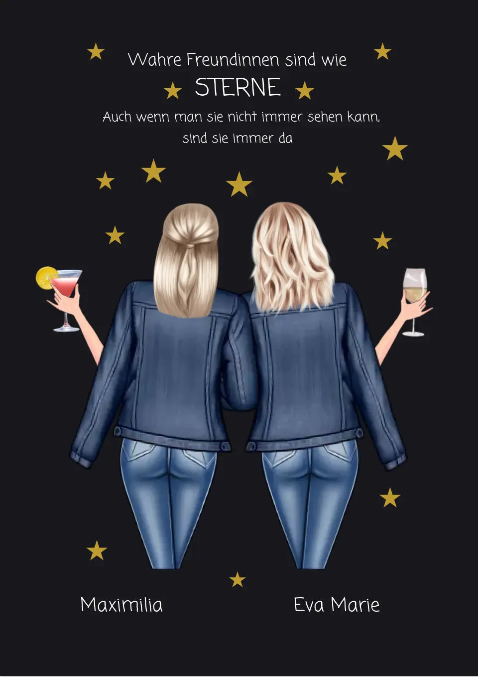Geschenk für die beste Freundin – Wahre Freundinnen Poster personalisiert mit Namen & Spruch – BFF Bild