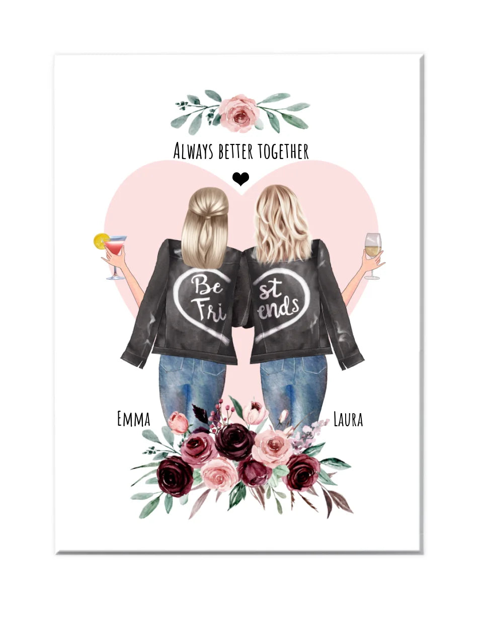 2 Beste Freundinnen Geschenk - Bild personalisiert | Poster Geschenkidee Schwester, Kollegin