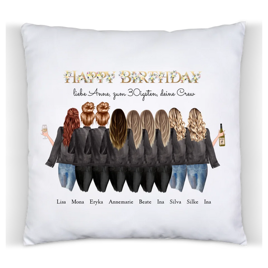 Geschenk 30 Geburtstag Freundin - Deko Kissen personalisiert mit 9 Freundinnen