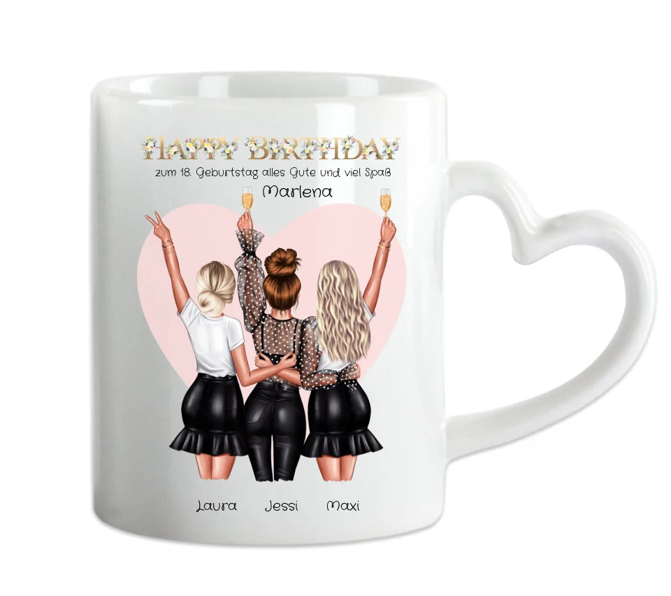 Geburtstagsgeschenk Personalisierte Tasse Geburtstag Geschenk für Frauen - Geschenk für Freundin / 3 Freundinnen & Mädchen