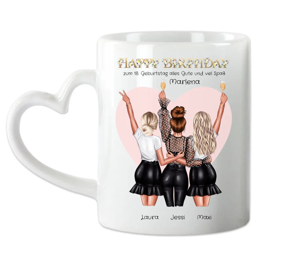 Geburtstagsgeschenk Personalisierte Tasse Geburtstag Geschenk für Frauen - Geschenk für Freundin / 3 Freundinnen & Mädchen