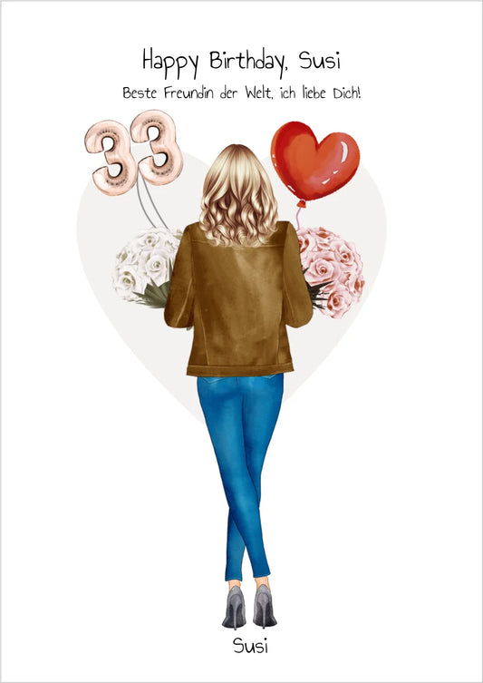33. Geburtstag Bild Frau Geschenk personalisiert | Geburtstagsgeschenk 30, 35, 40 Schwester, Mama, Kollegin Poster Poster