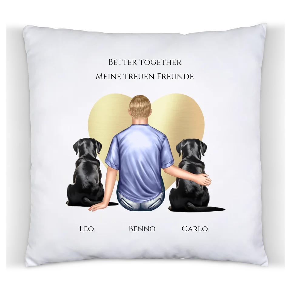 Personalisiertes Geschenk Mann/ Freund mit 2 Hunden Deko Kissen - Geburtstagsgeschenk personalisiert Geschenk Hundebesitzer Weihnachtsgeschenk