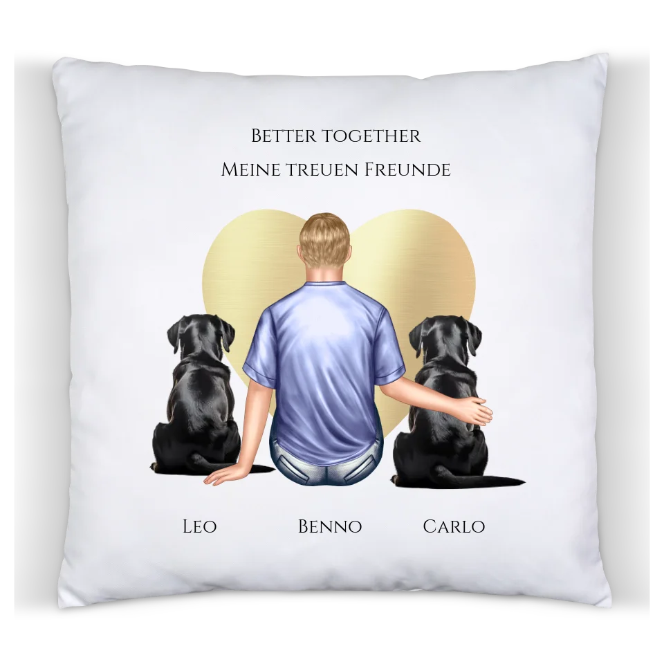 Personalisiertes Geschenk Mann/ Freund mit 2 Hunden Deko Kissen - Geburtstagsgeschenk personalisiert Geschenk Hundebesitzer Weihnachtsgeschenk