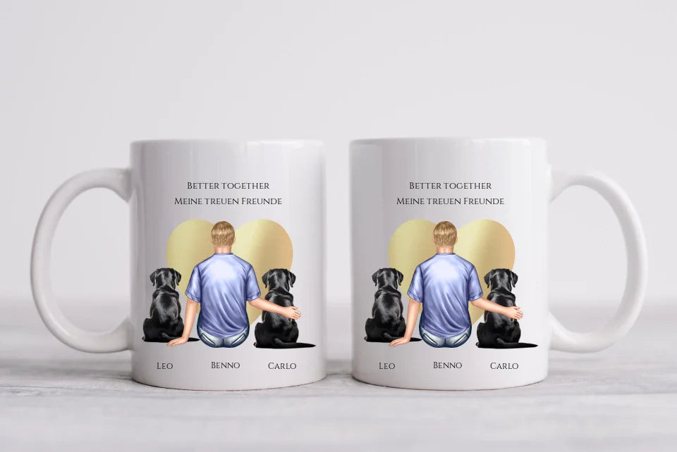 Personalisierte Tasse Geschenk Hundebesitzer - Mann/ Freund mit 2 Hunden - Geburtstagsgeschenk Weihnachtsgeschenk