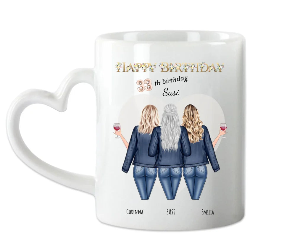 Personalisierte Tasse für die beste Freundin zum 33. Geburtstag - 3 Freundinnen Geschenk