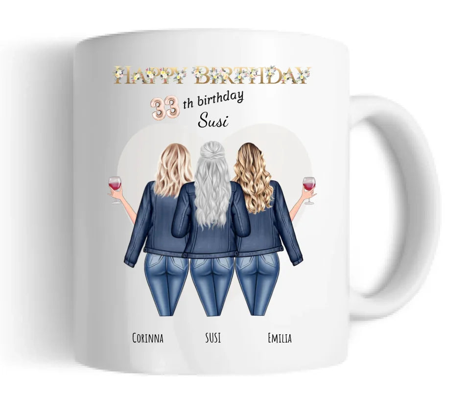 Personalisierte Tasse für die beste Freundin zum 33. Geburtstag - 3 Freundinnen Geschenk
