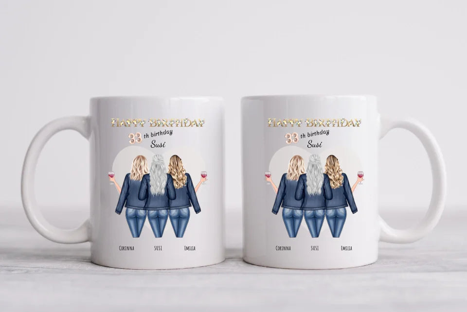 Personalisierte Tasse für die beste Freundin zum 33. Geburtstag - 3 Freundinnen Geschenk