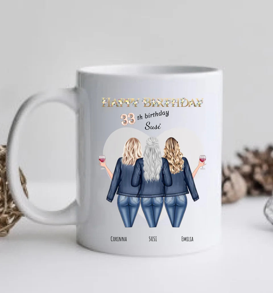 Personalisierte Tasse für die beste Freundin zum 33. Geburtstag - 3 Freundinnen Geschenk