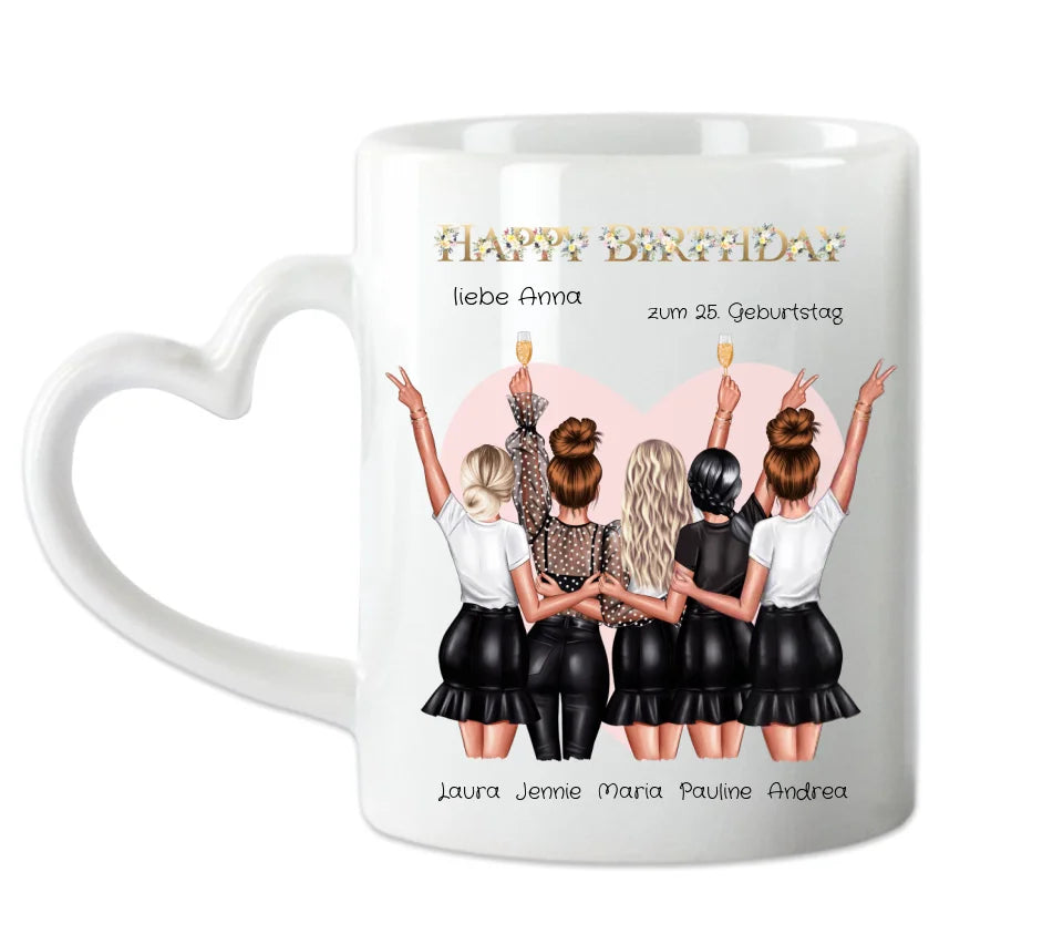 Personalisierte Tasse für Beste Freundin ( 5 Freundinnen) zum 25. Geburtstag