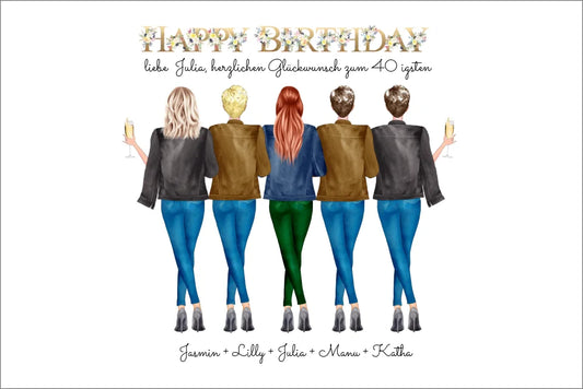 Poster Geschenk für Freundin zum 40. Geburtstag - Bild mit 5 Frauen
