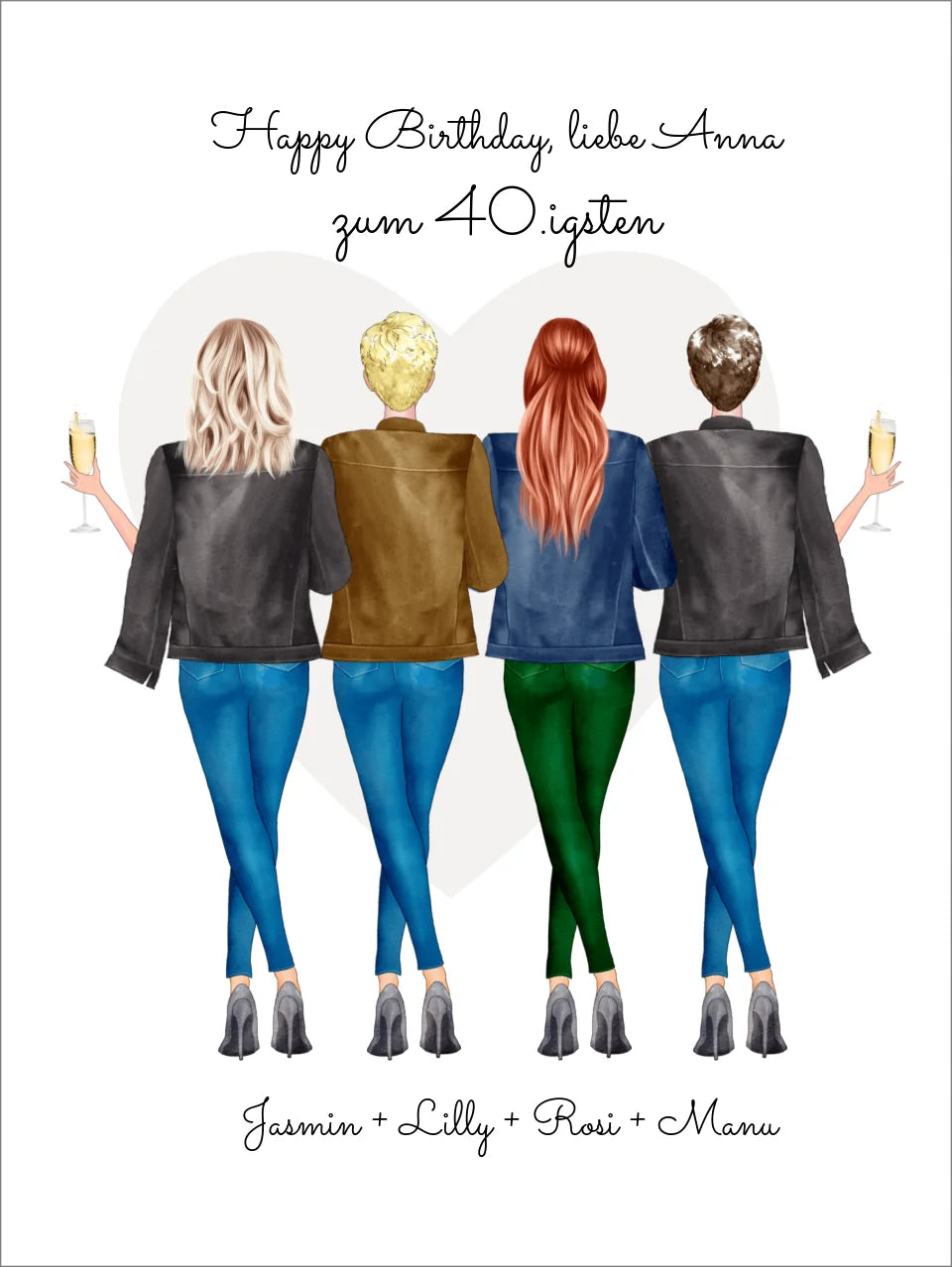 Personalisiertes Geburtstagsgeschenk für beste Freundin - 4 Freundinnen Poster mit Namen