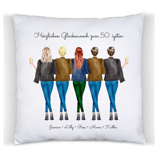 50 Geburtstag Geschenk Freundin & Frauen -  personalisiertes Kissen 5 Freundinnen