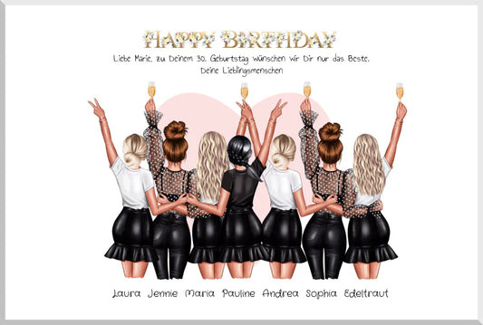 Geburtstagsgeschenk Freundin - 7 Beste Freundinnen Bild | Poster Freundin personalisiert | Geburtstagsgeschenk Schwester, Mama, Kollegin Leinwanddruck Leinwandbild