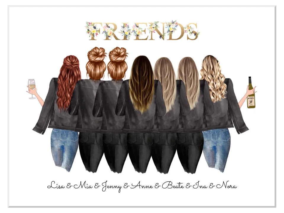 Beste Freundin Geschenk Poster personalisiert - 7 Beste Freundinnen Bild Geburtstagsgeschenk