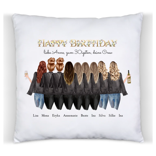 Geschenk 30 Geburtstag Freundin - Deko Kissen personalisiert mit 9 Freundinnen