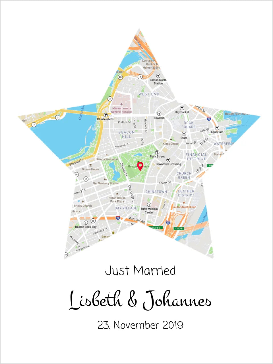 Personalisiertes Hochzeitsgeschenk | Koordinaten Poster Stern im Stadtkarte Design | Geschenkidee Hochzeit -Valentinstaggeschenk | Geburtstagsgeschenk