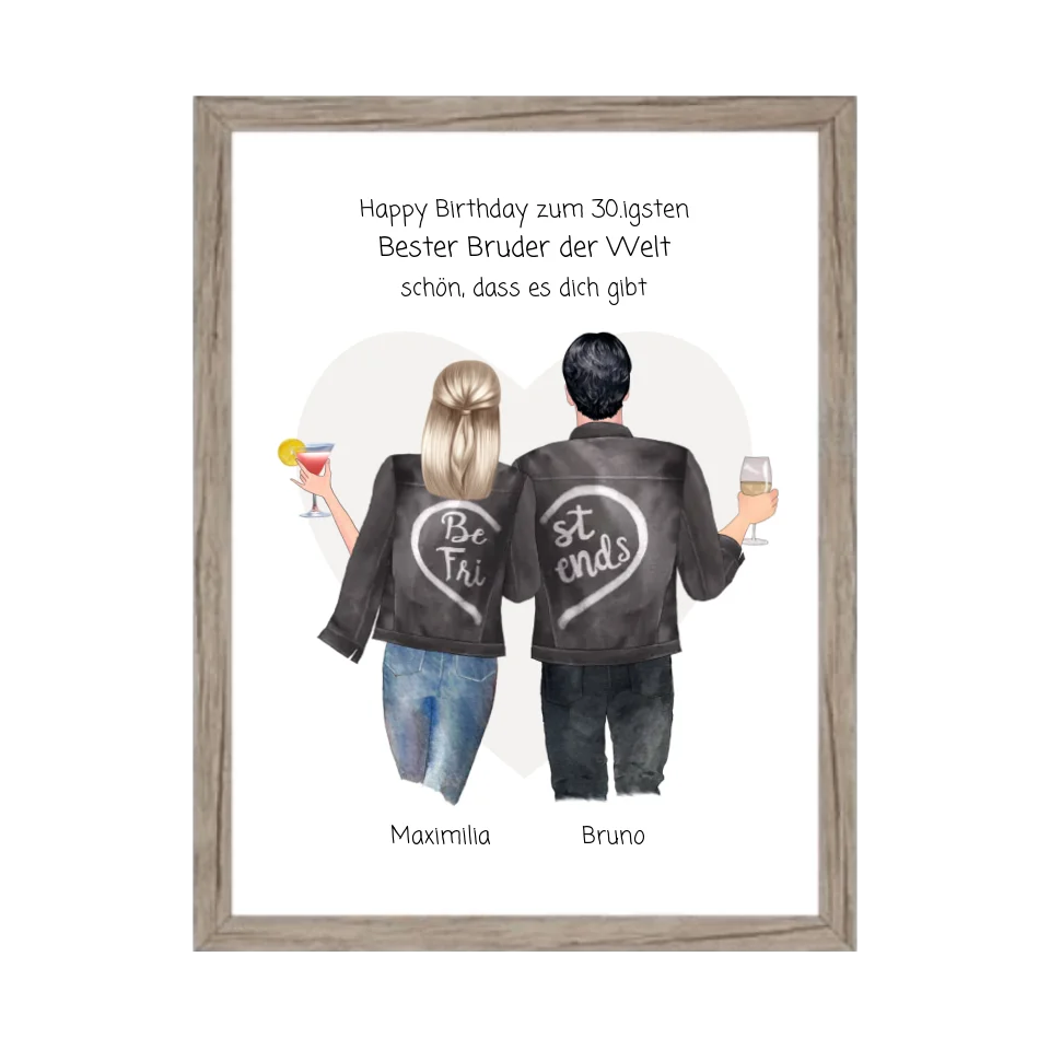 Geschenk 30 Geburtstag - Poster Bruder Schwester Bild - Geburtstagsgeschenk personalisiert Gerahmtes Poster Eichenflair Eichenflair