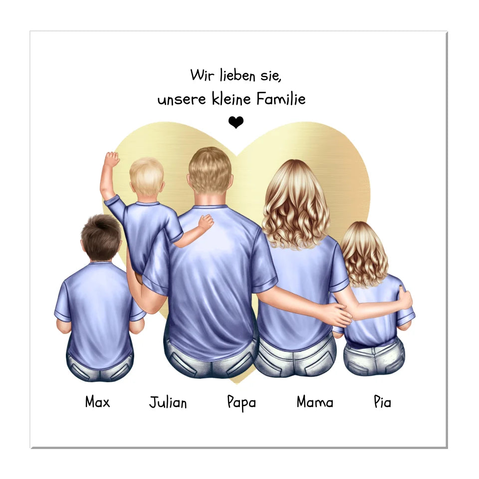 Familien Bild Geschenkidee. Gestalte ein modernes Familienbild mit Eltern und Kindern. Perfektes Geschenk zu Weihnachten, Geburtstag, Muttertag und Vatertag ohne einfach nur als Wertschätzung. Einfach und schnell online gestalten.