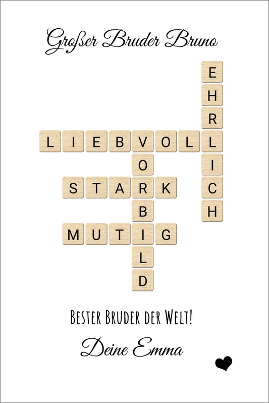 Geschenk für Bruder - personalisiertes Bild im Scrabble Style Leinwanddruck Leinwandbild