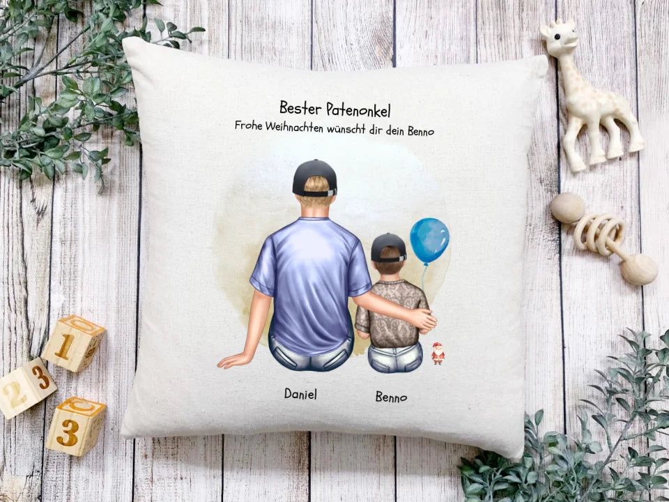 Weihnachtsgeschenk
Geschenk Patenonkel mit Patenkind Junge / Mädchen Kissen, Geburtstagsgeschenk