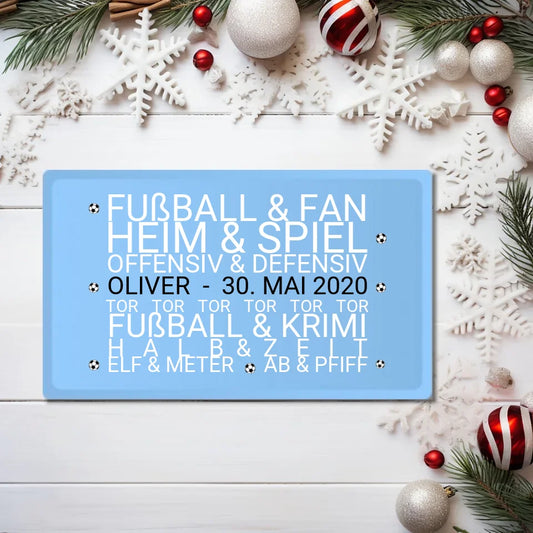 Frühstückbrettchen Weihnachtsgeschenk Fußball Fan personalisiert, Geburtstagsgeschenk für Männer blau