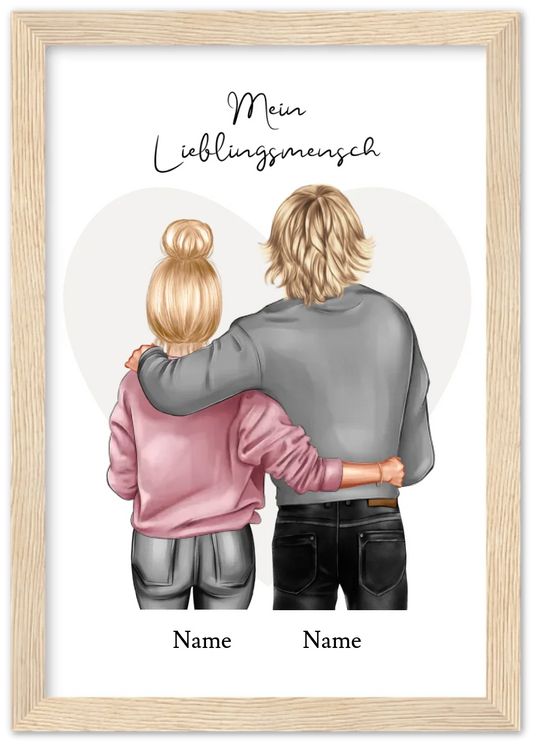 Lieblingsmensch gerahmtes Poster-Geschenk Partner - Partnerschaftsgeschenk Bild-Weihnachtsgeschenk Partner