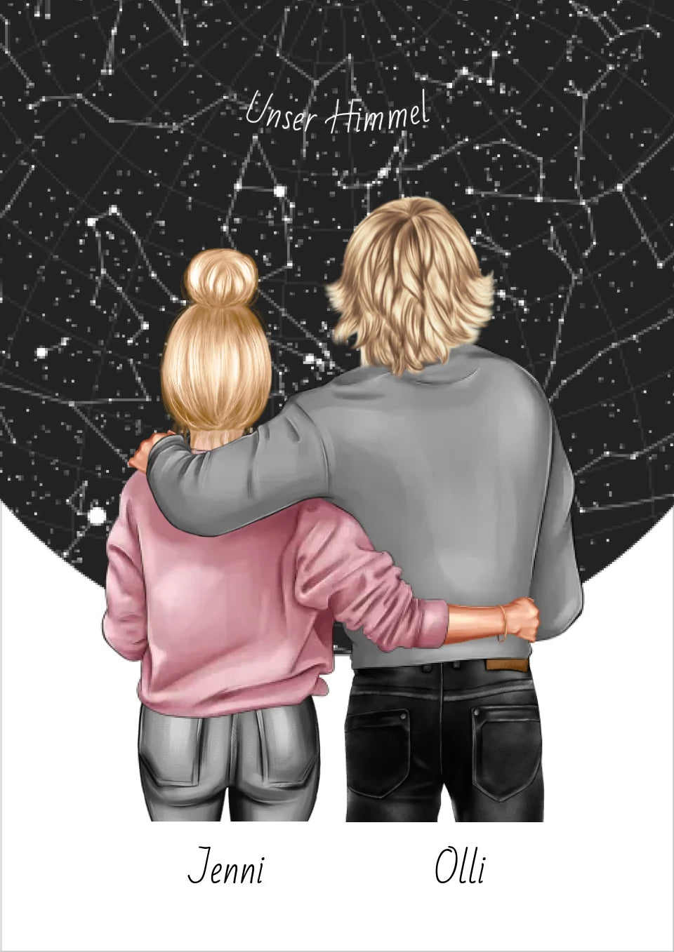 Personalisiertes Poster Geschenk Freundin / Freund - Paar Bild mit Stadtkarte / Sternenkarte - Geburtstagsgeschenk, Weihnachtsgeschenk