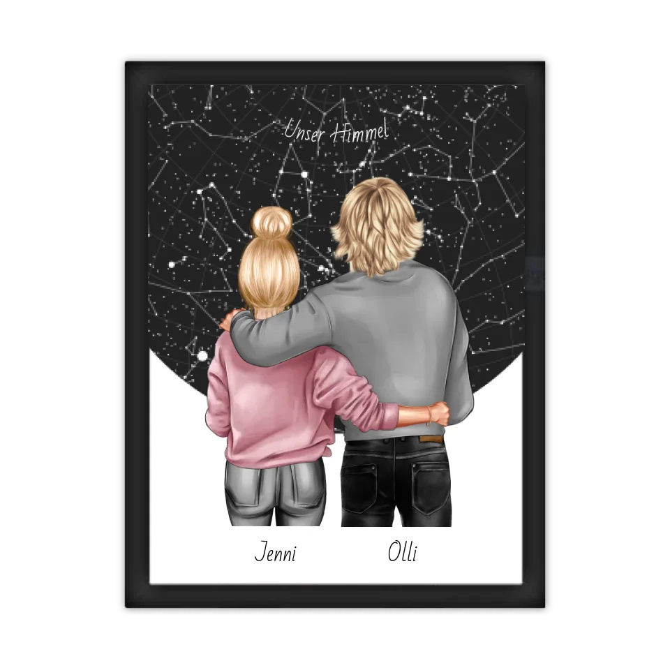 Personalisiertes Poster Geschenk Freundin / Freund - Paar Bild mit Stadtkarte / Sternenkarte - Geburtstagsgeschenk, Weihnachtsgeschenk