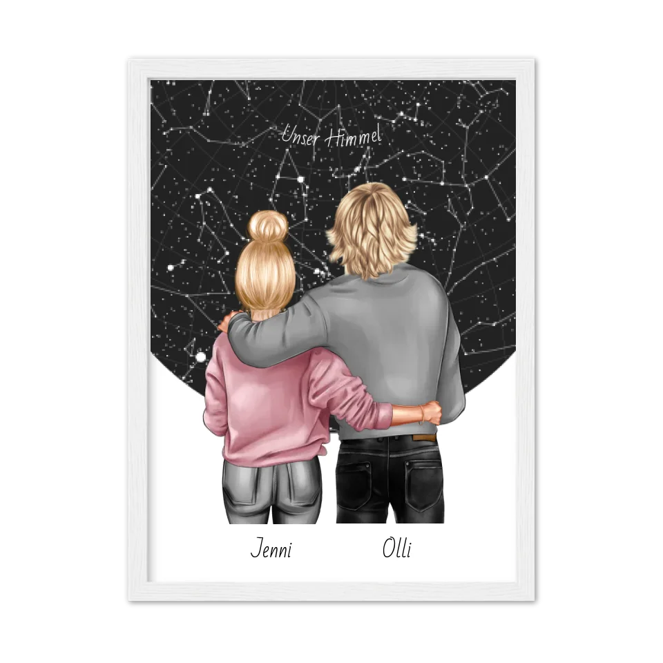 Personalisiertes Poster Geschenk Freundin / Freund - Paar Bild mit Stadtkarte / Sternenkarte - Geburtstagsgeschenk, Weihnachtsgeschenk