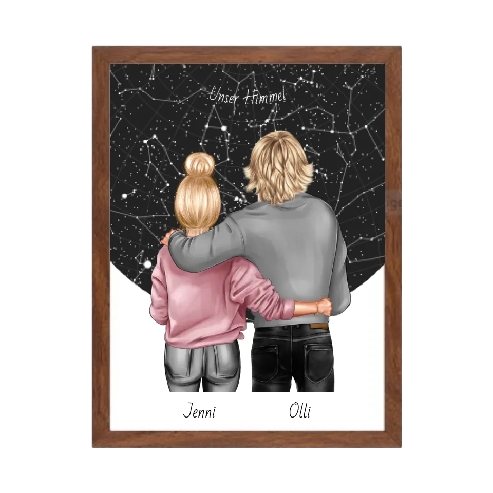 Personalisiertes Poster Geschenk Freundin / Freund - Paar Bild mit Stadtkarte / Sternenkarte - Geburtstagsgeschenk, Weihnachtsgeschenk