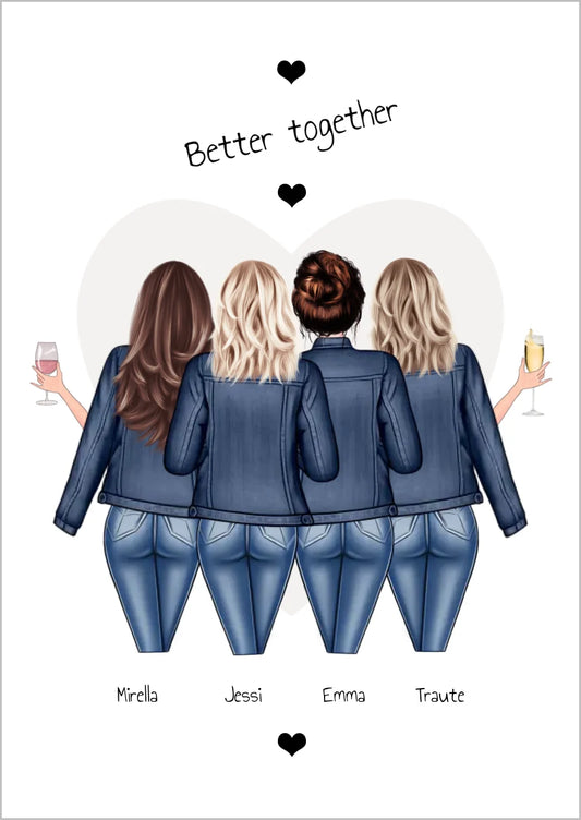 4 beste Freundinnen Poster Geschenk - Bild für Geburtstag & Weihnachten
