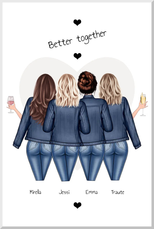 4 beste Freundinnen Poster Geschenk - Bild für Geburtstag & Weihnachten Leinwanddruck Leinwandbild
