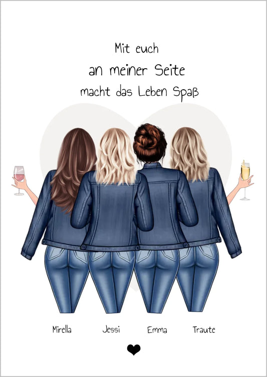 Geschenk 4 beste Freundinnen Poster - Bild Geschenk mit Spruch personalisiert -  Beste Freundin Geschenk Geburtstagsgeschenk