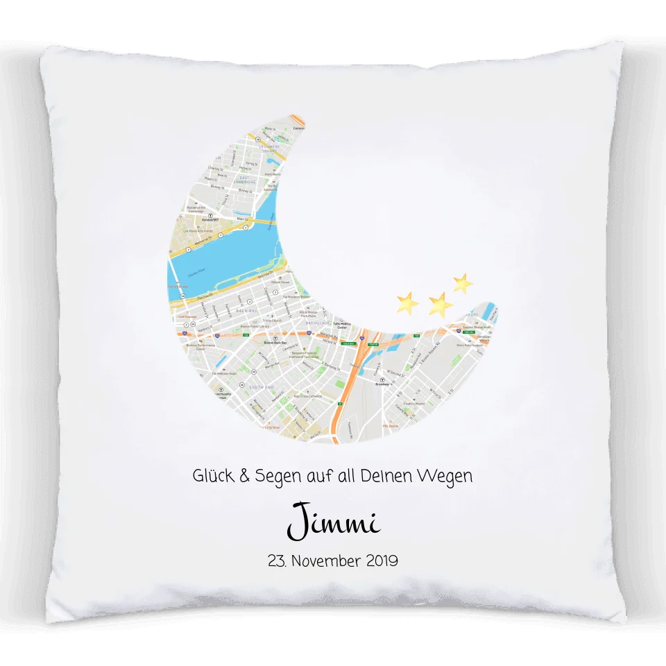 Geburtsgeschenk & Taufgeschenk | Babykissen Geschenk | Babygeschenk Kissen im Koordinaten
Stadtkarte Design | Kinderkissen