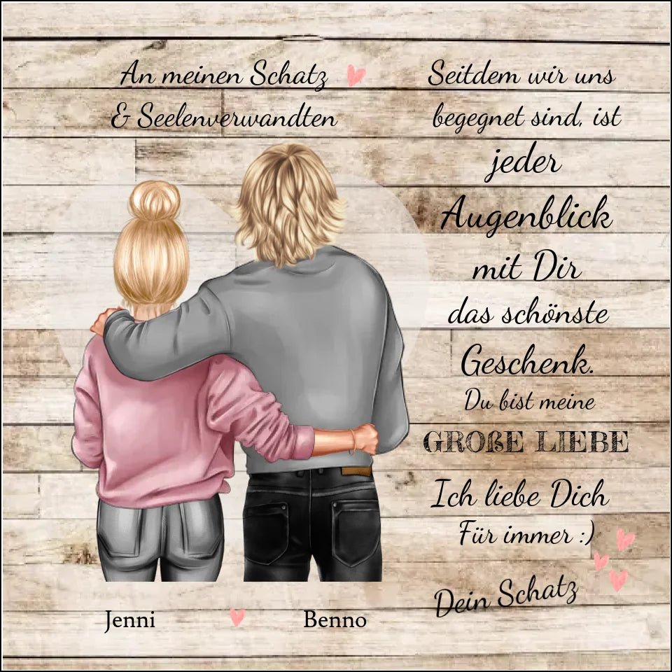 Personalisiertes Geschenk zum Jahrestag, Hochzeitstag und Valentinstag mit Namen und persönlichen Text gestaltbar. Schönes Paar Geschenk an den Partner, Partnerin zur Erinnerung.