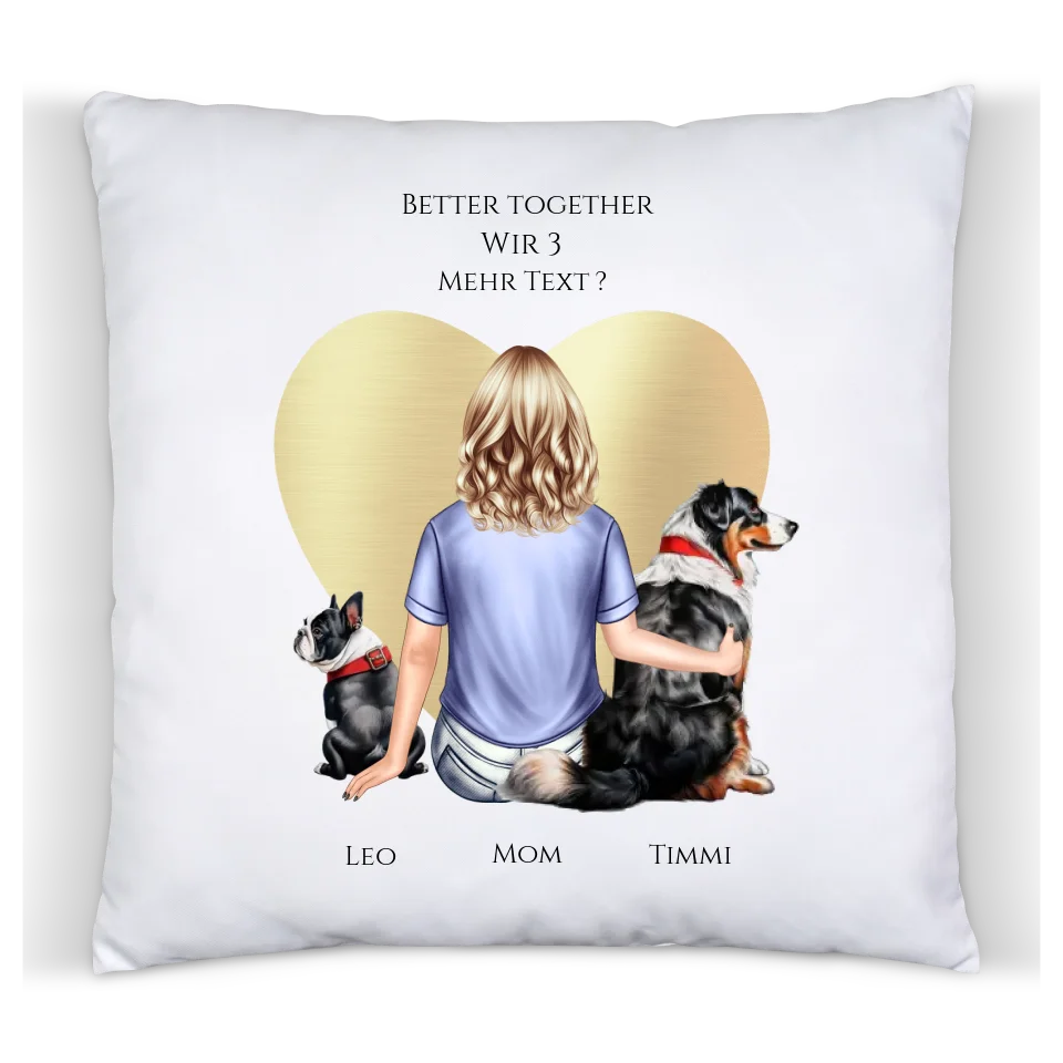 Personalisiertes Geschenk Hundebesitzerin für Mädchen, Freundin, Frau mit 2 Hunden- Deko Kissen Geburtstagsgeschenk Weihnachtsgeschenk