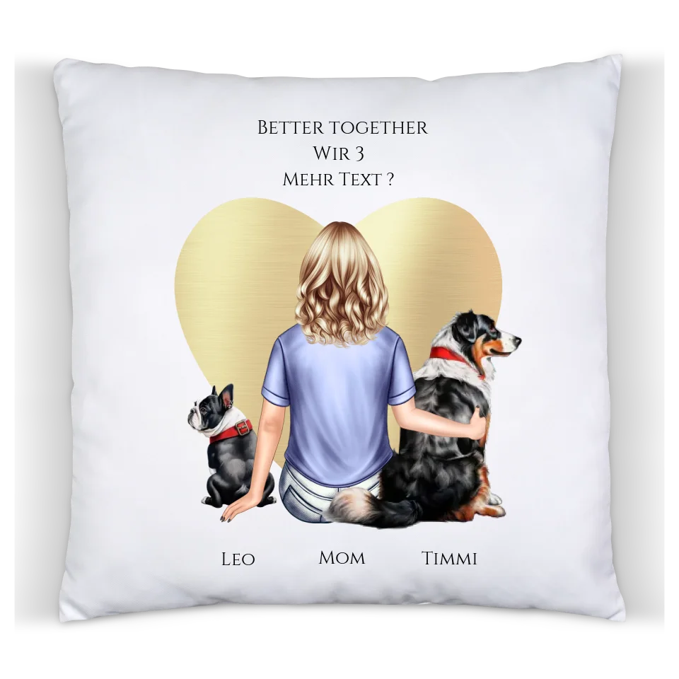 Personalisiertes Geschenk Hundebesitzerin für Mädchen, Freundin, Frau mit 2 Hunden- Deko Kissen Geburtstagsgeschenk Weihnachtsgeschenk