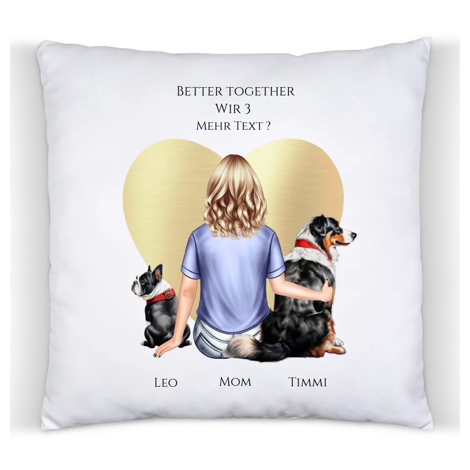 Personalisiertes Geschenk Hundebesitzerin für Mädchen, Freundin, Frau mit 2 Hunden- Deko Kissen Geburtstagsgeschenk Weihnachtsgeschenk