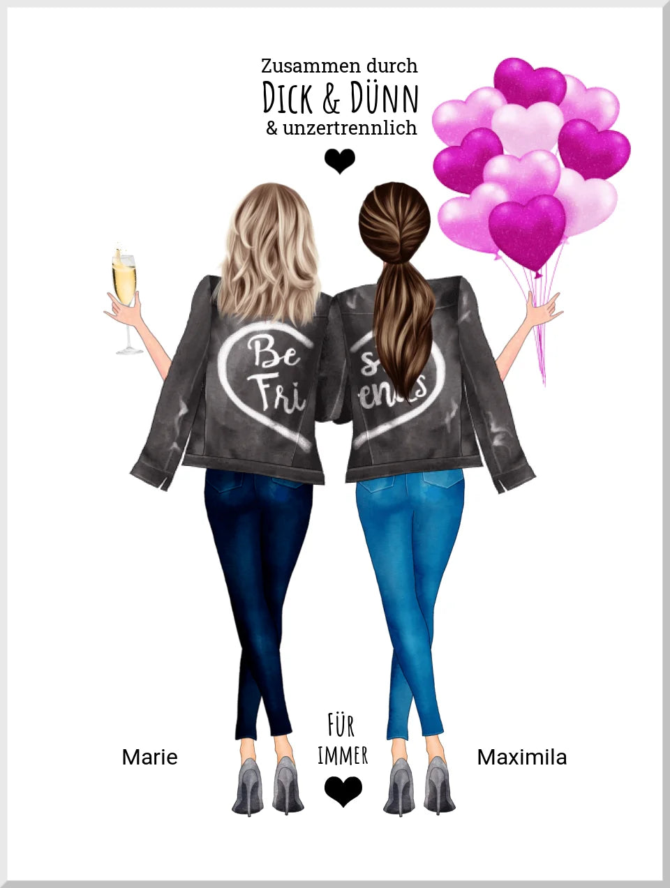 Bild Geschenk für die Beste Freundin - 2 Freundinnen Poster personalisiert Geburtstagsgeschenk