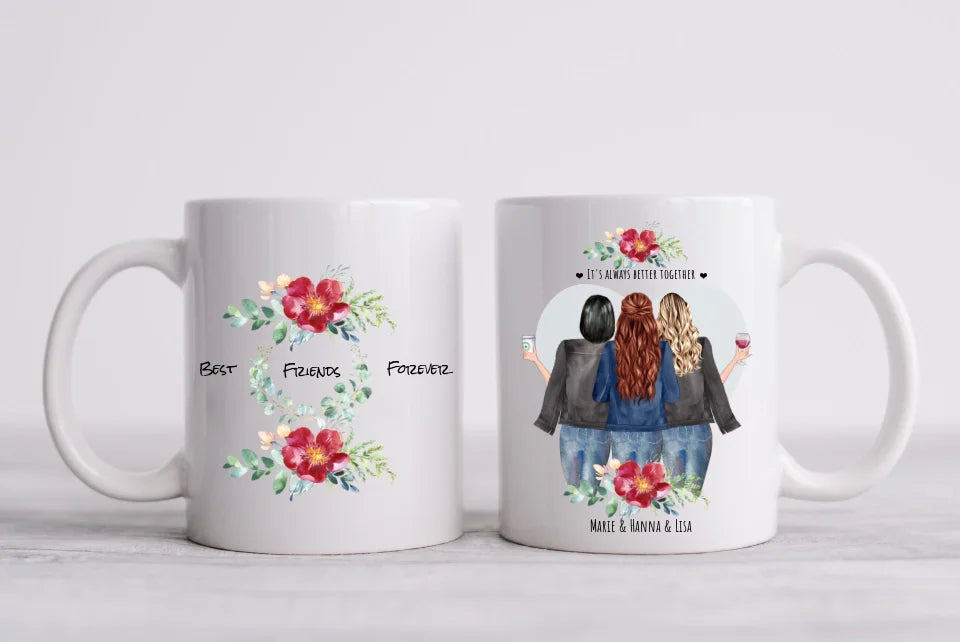 3 Beste Freundinnen Tasse – Personalisiertes Geschenk - Geburtstag & Weihnachten