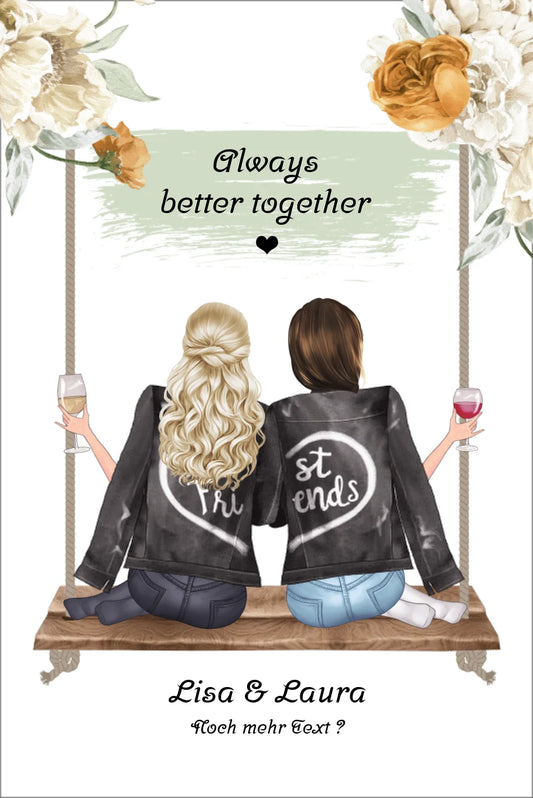 2 beste Freundinnen Bild Geschenk personalisiert- Poster Geburtstagsgeschenk Leinwanddruck Leinwandbild