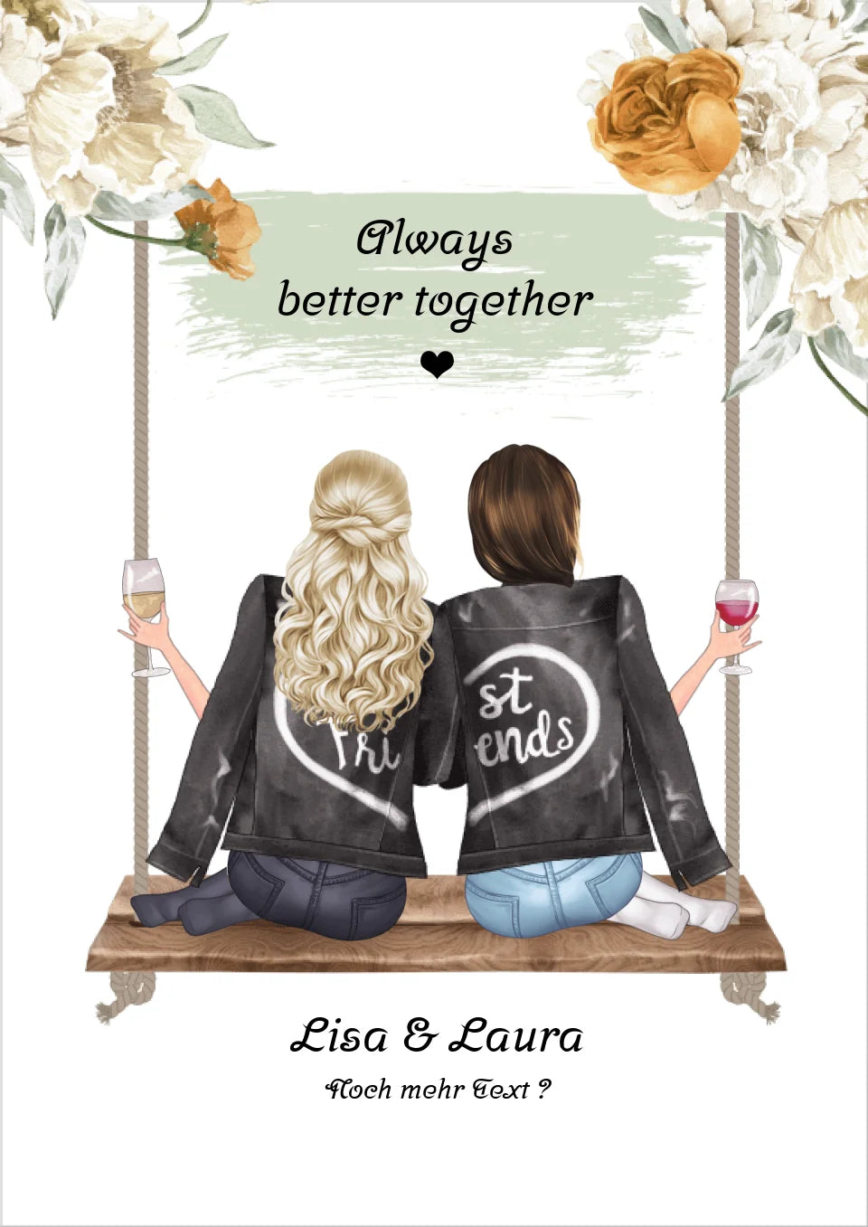 2 beste Freundinnen Bild Geschenk personalisiert- Poster Geburtstagsgeschenk